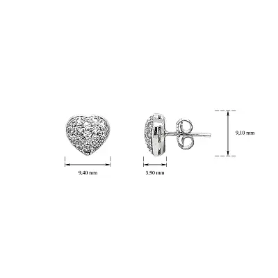 Серьги-сердца из белого золота с мелкими цирконами
