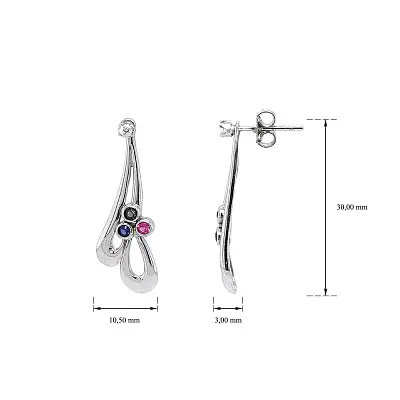 Стильные серьги из белого золота с разноцветными камнями