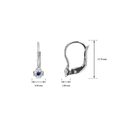 Серьги 'Четырехлистник с сапфиром' из белого золота