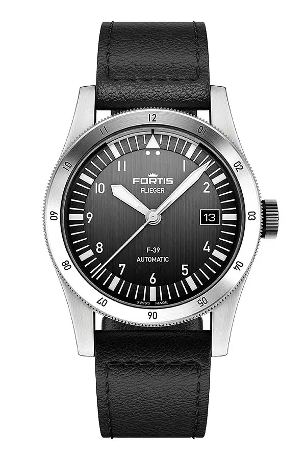 Fortis Flieger F-39 черный на ремешке авиатора F4220016