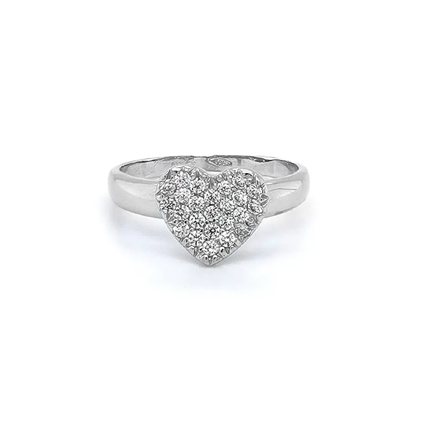 Кольцо 'Сердце' с цирконами из белого золота