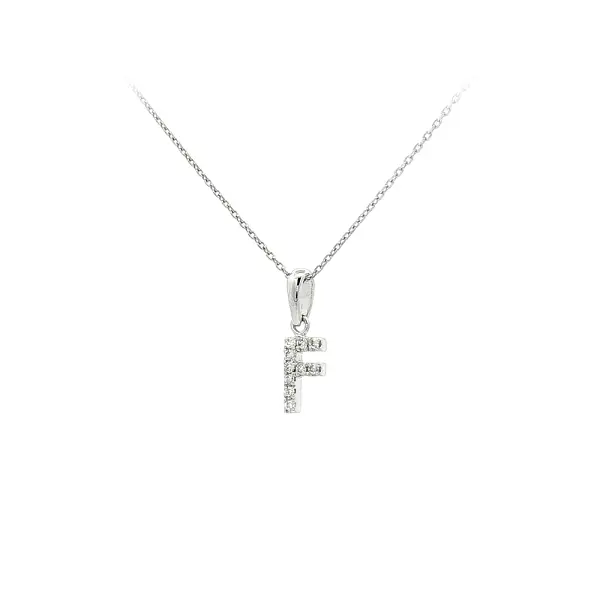Кулон из белого золота с фианитами – буква F