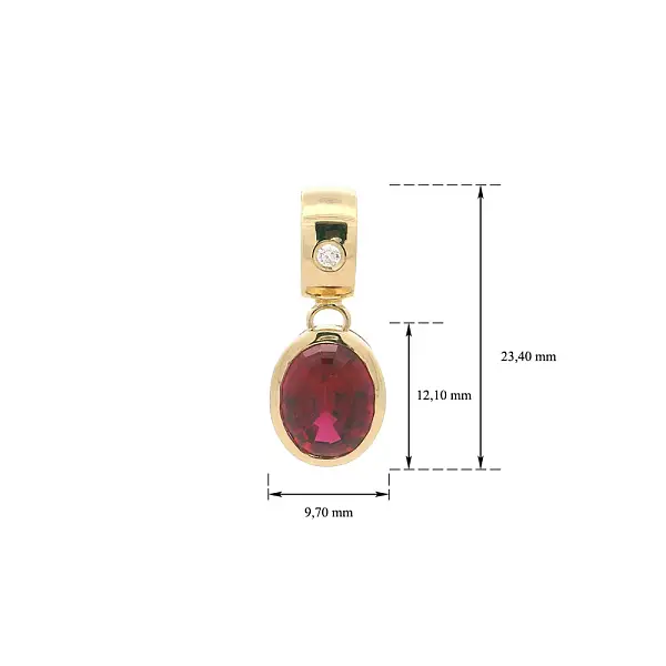 Элегантный кулон с рубином и бриллиантом в гладкой золотой оправе