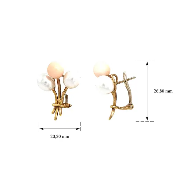 Золотые серьги с кораллами и жемчужинами