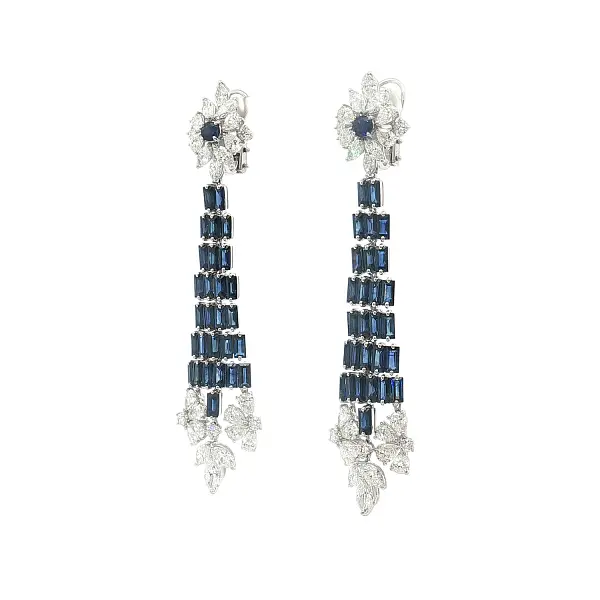 Серьги из белого золота с сапфирами и бриллиантами