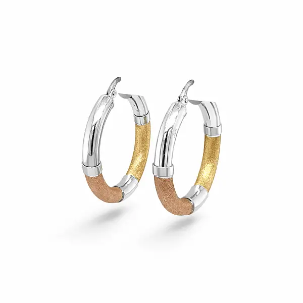 Кольцевые серьги из трёхцветного золота