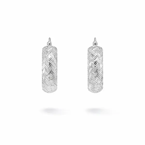 Кольцевые серьги из белого золота с гравированной поверхностью