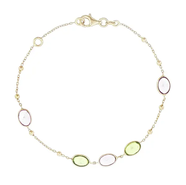 Браслет из золота 14 карат с цветными камнями и шариками