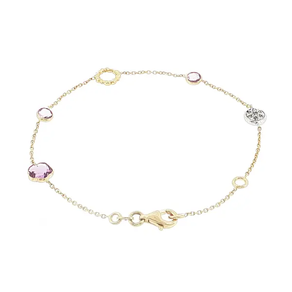 Браслет из золота 14 карат с аметистом и декоративными элементами