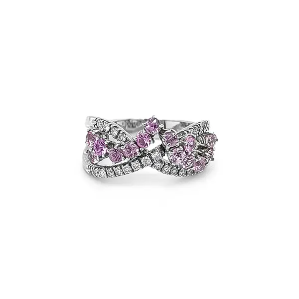 Золотое кольцо с розовыми сапфирами и бриллиантами