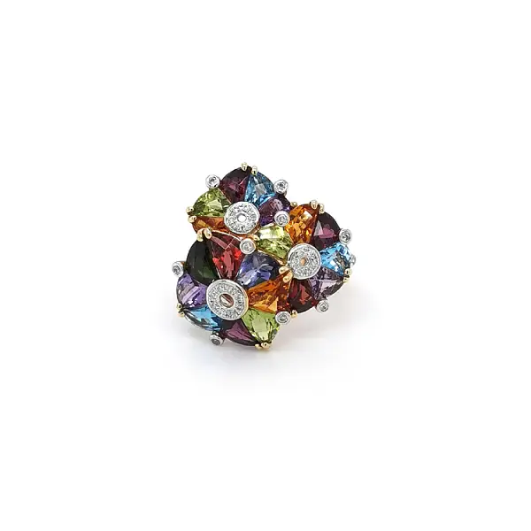 Золотое кольцо с бриллиантами и полудрагоценными камнями