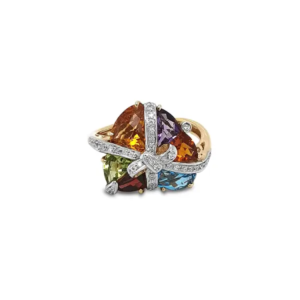 Золотое кольцо с цветными полудрагоценными камнями