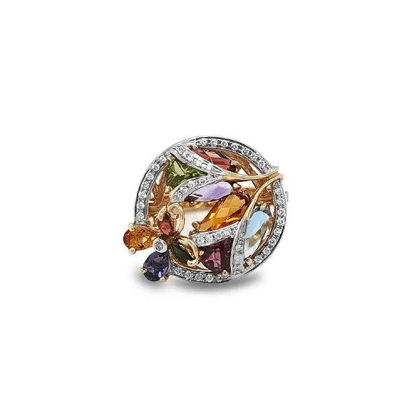 Золотое кольцо Полудрагоценные камни и бриллианты