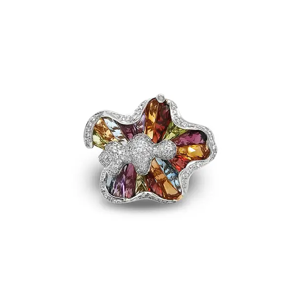 Золотое кольцо с цветными полудрагоценными камнями