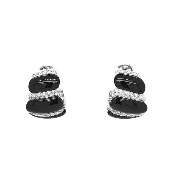 Золотые серьги с ониксом и бриллиантами