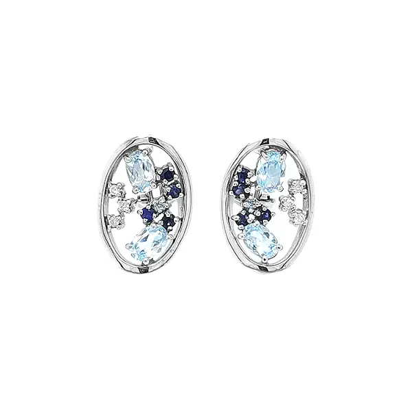 Золотые серьги с аквамаринами, сапфирами и бриллиантами