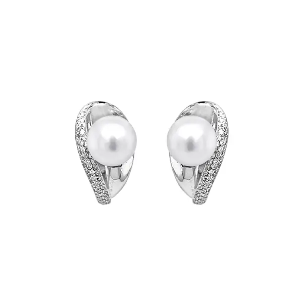 Золотые серьги Натуральный жемчуг и бриллианты