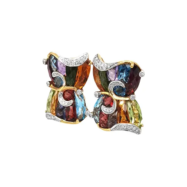 Золотые серьги Полудрагоценные камни и бриллианты