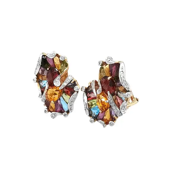 Золотые серьги Полудрагоценные камни и бриллианты