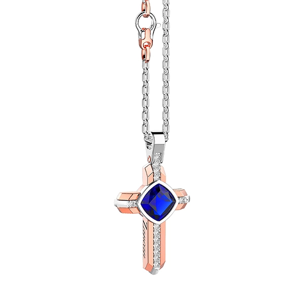 Золотая подвеска Крест Zancan Couture Сапфир EC646BR