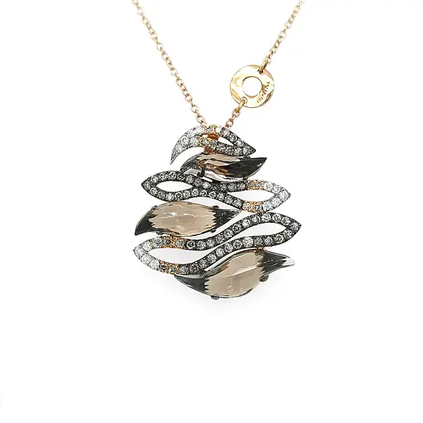 Золотая подвеска с захнедой и цветными бриллиантами