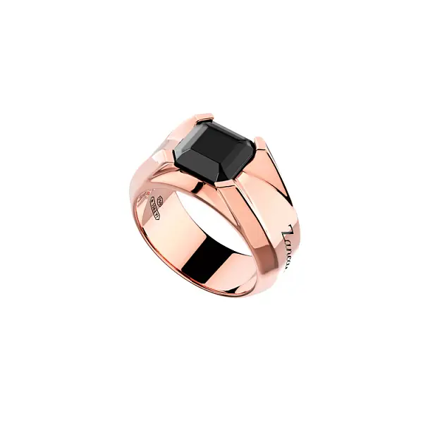 Золотое мужское кольцо Zancan с черным бриллиантом