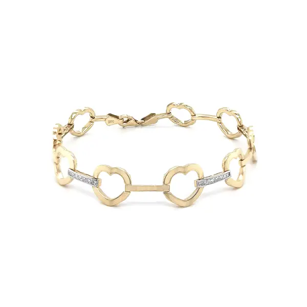 Золотой женский браслет Сердце с цирконами