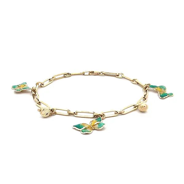 Золотой браслет 'Бабочки' с эмалью