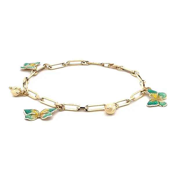 Золотой браслет 'Бабочки' с эмалью