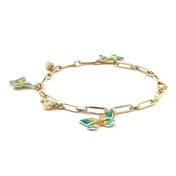 Золотой браслет 'Бабочки' с эмалью