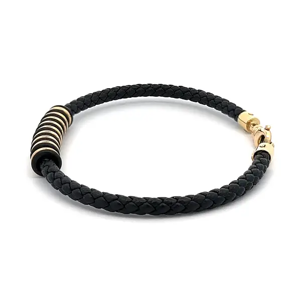 Золотой мужской кожаный браслет