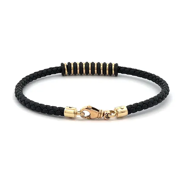 Золотой мужской кожаный браслет