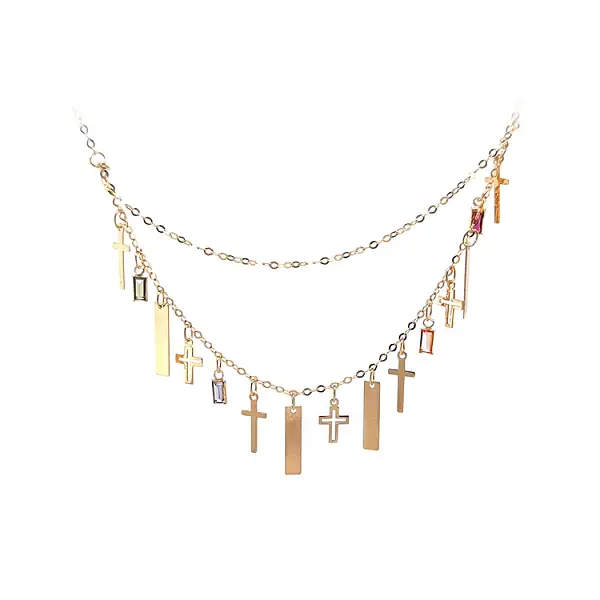 Золотое женское ожерелье с крестами