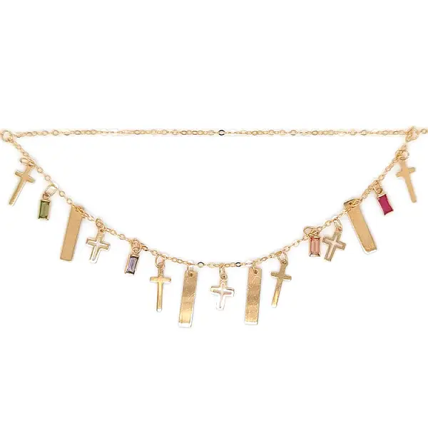 Золотое женское ожерелье с крестами