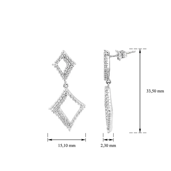 Серьги-пусеты из белого золота с цирконами