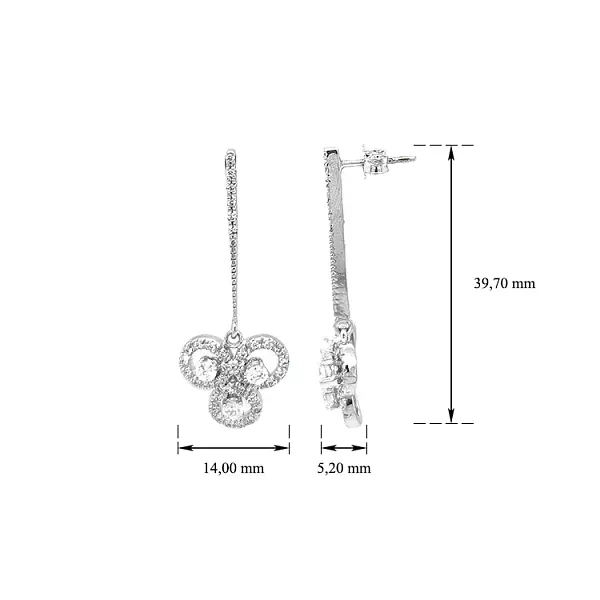 Серьги-пусеты из белого золота с цирконами