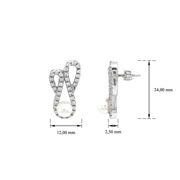 Серьги с жемчугом и цирконами из белого золота