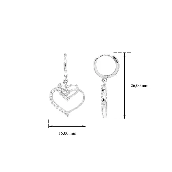 Золотые серьги Сердца с цирконами