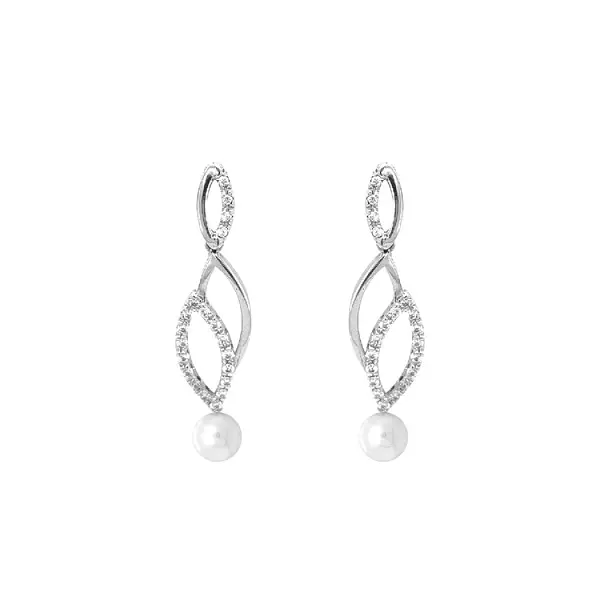 Золотые серьги с жемчугом и цирконами