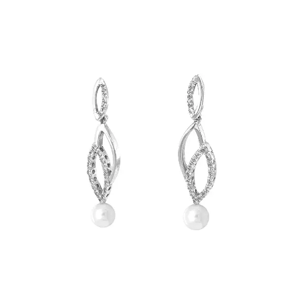 Золотые серьги с жемчугом и цирконами