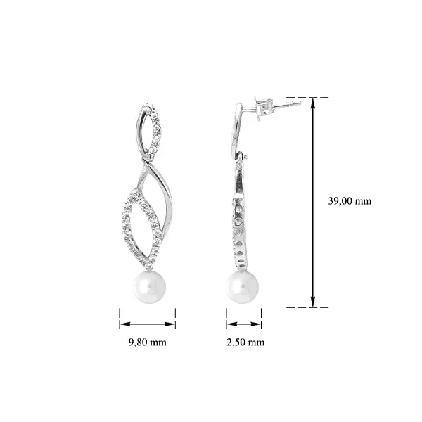 Золотые серьги с жемчугом и цирконами