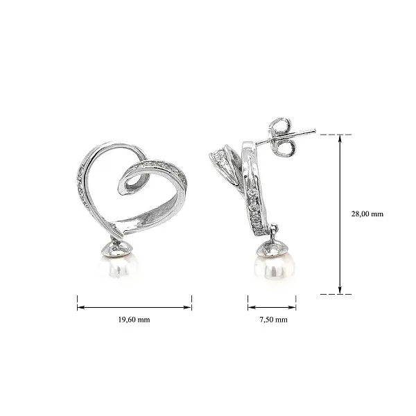 Элегантные серьги из белого золота с жемчугом и фианитами