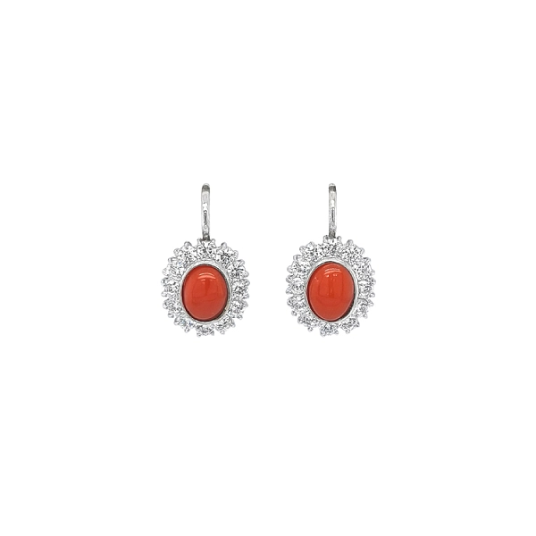 Серьги из белого золота с кораллом