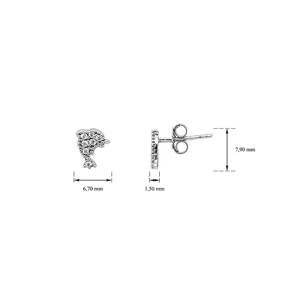 Серьги с дельфинами из белого золота с цирконами