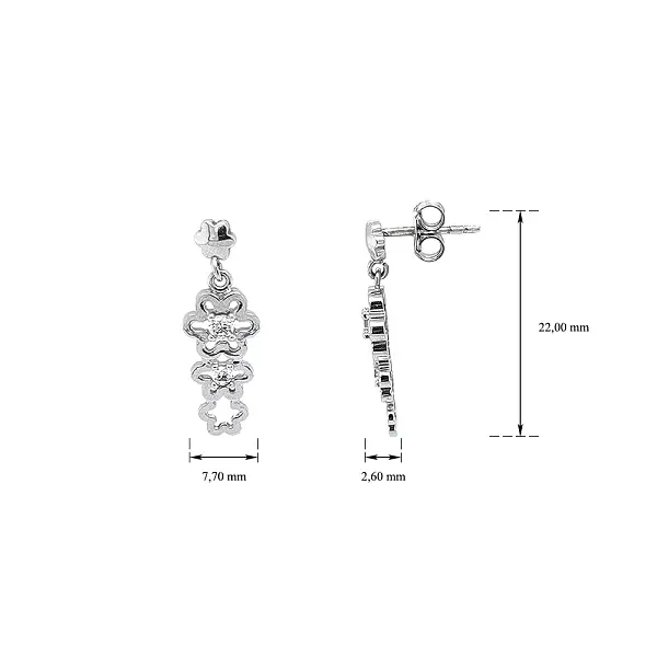 Серьги из белого золота с цветочным узором и цирконами