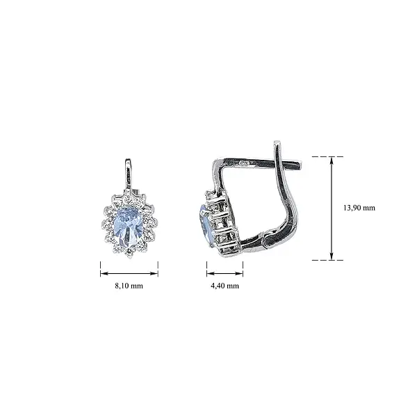 Серьги из белого золота с голубым топазом