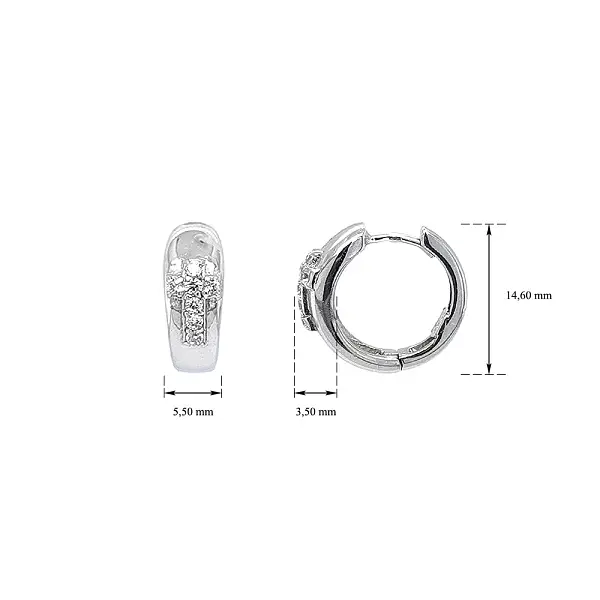 Круглые серьги Крест с цирконами из белого золота