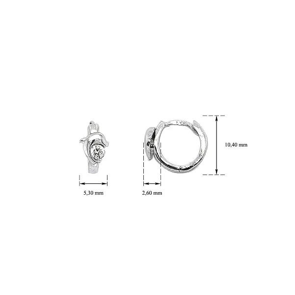 Круглые серьги с дельфином и цирконами из белого золота