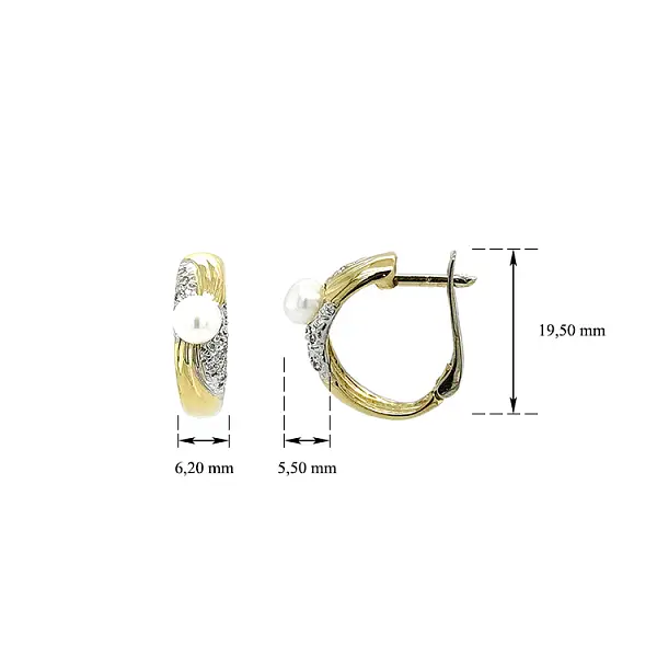 Золотые серьги с жемчугом и цирконами