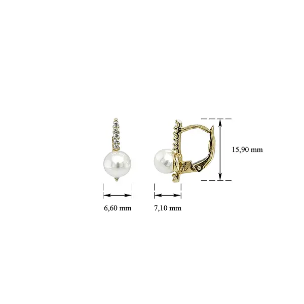 Золотые серьги с жемчугом и цирконами